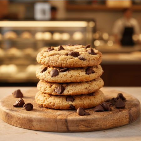 Freshly baked chocolate chip cookies